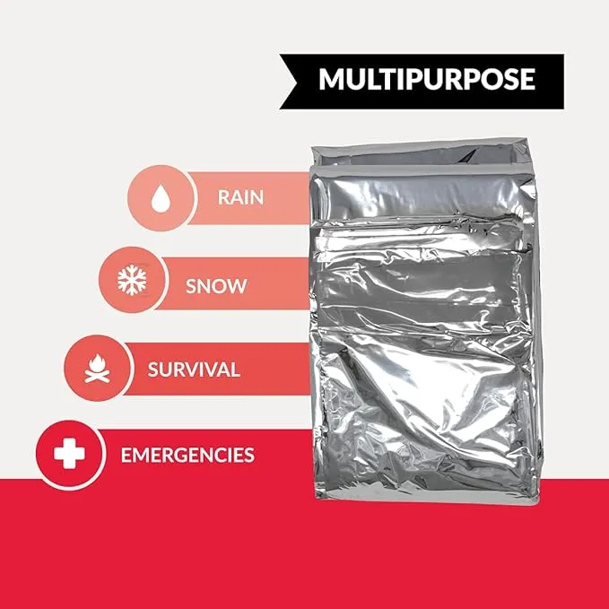 Ever Ready First Aid Mylar Rescue Blanket, Large Silver Thermal Sheet for Emergency and Survival, 54” x 84” – 10 Count