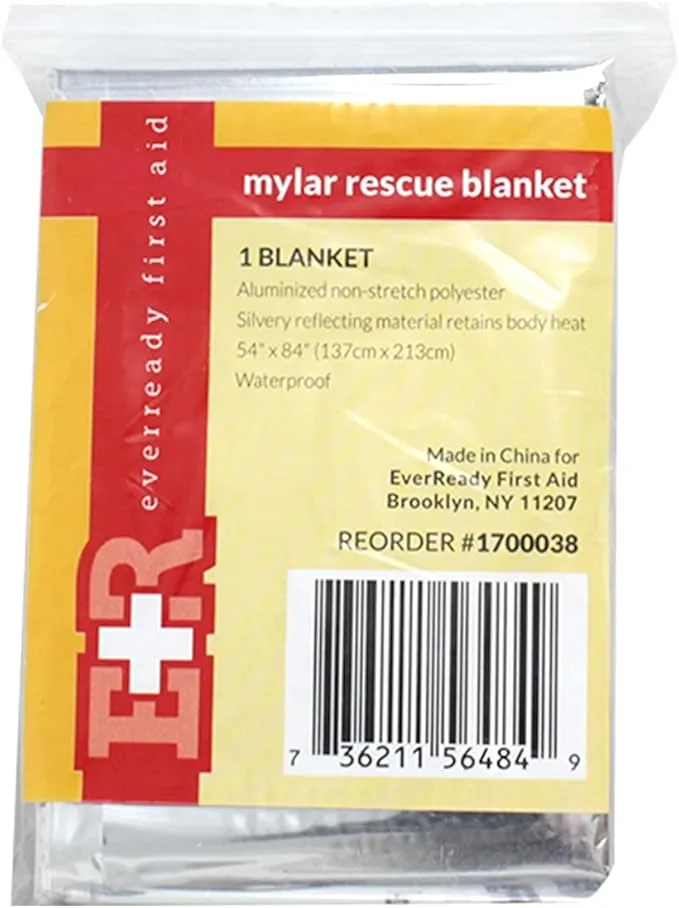 Ever Ready First Aid Mylar Rescue Blanket, Large Silver Thermal Sheet for Emergency and Survival, 54” x 84” – 10 Count