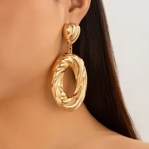 Exaggerated Twisted Metal Big Hollow Circle Pendant Earrings