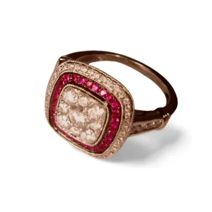 Fabulous 14K White Gold Ruby Rubies Diamond Art Deco Ring
