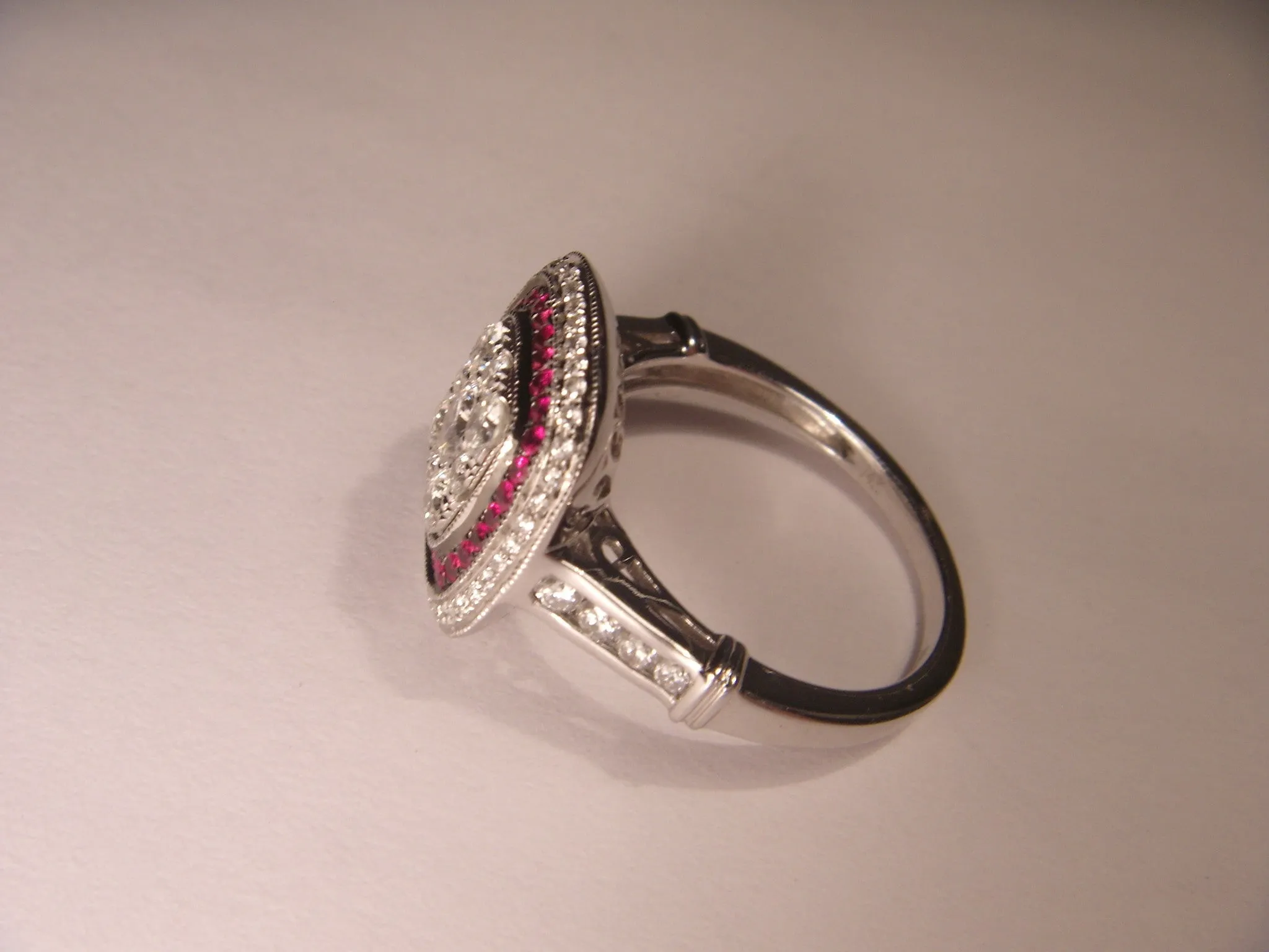 Fabulous 14K White Gold Ruby Rubies Diamond Art Deco Ring