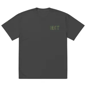Faded Black Oversized faded t-shirt-Embroidered "I Beat it" Print