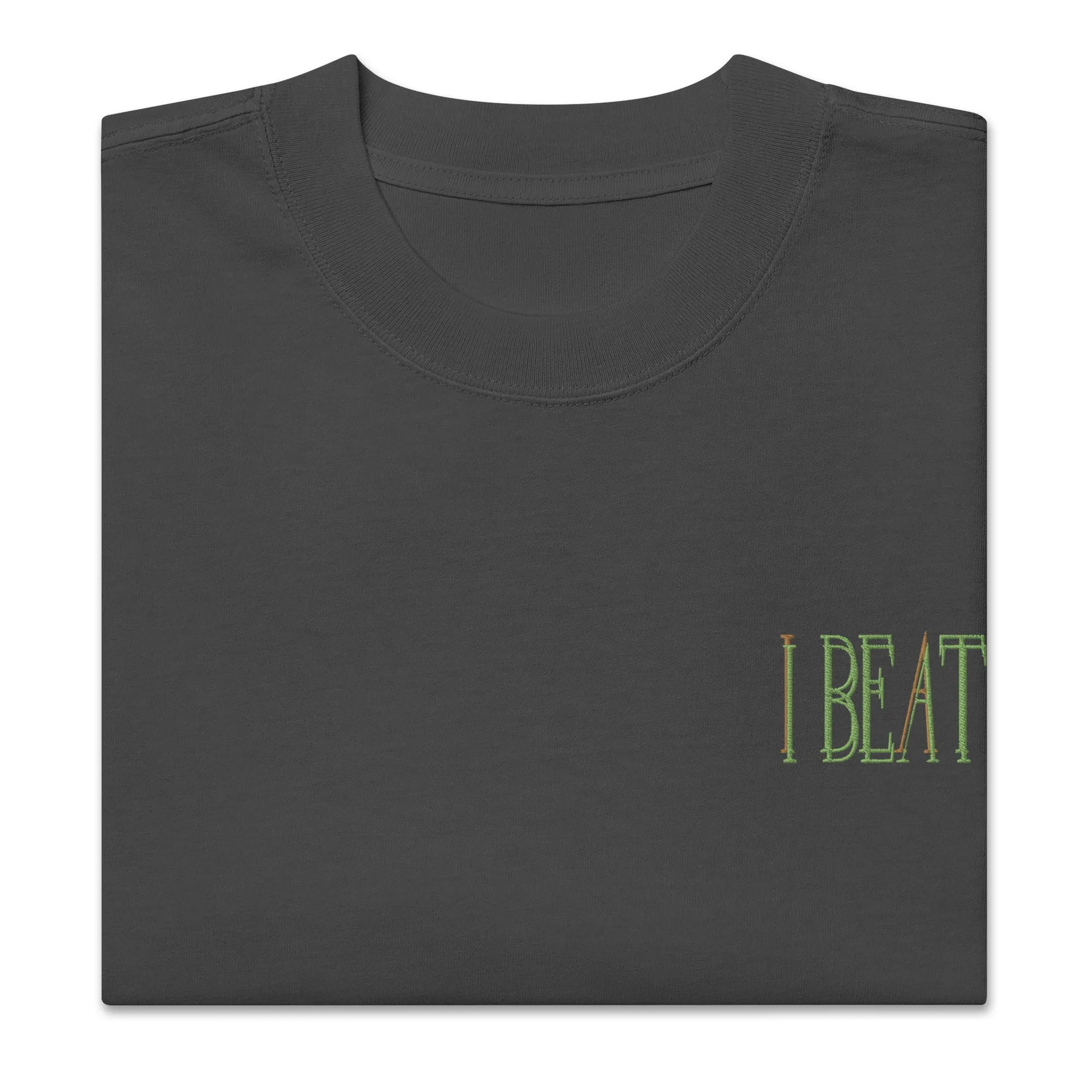 Faded Black Oversized faded t-shirt-Embroidered "I Beat it" Print
