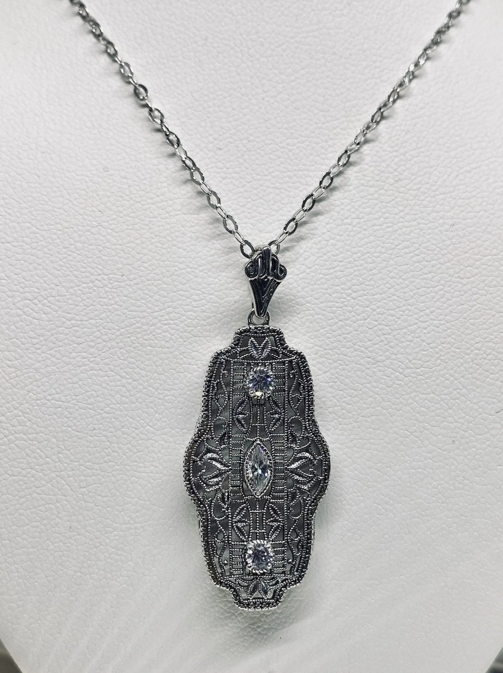 Faux Diamond Pendant, Triple Gem, Art Deco Vintage Reproduction #P61 - Ready to Ship