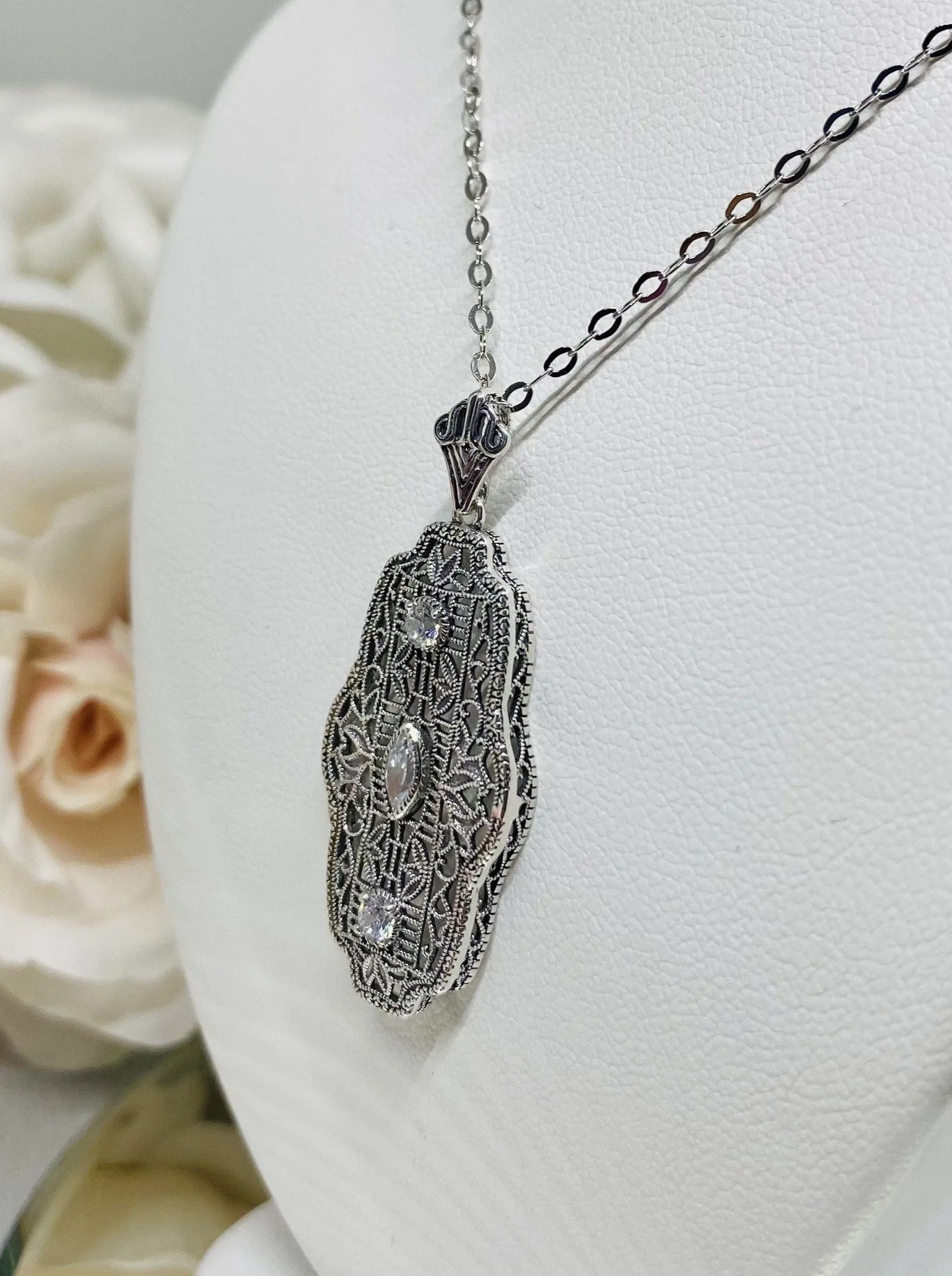 Faux Diamond Pendant, Triple Gem, Art Deco Vintage Reproduction #P61 - Ready to Ship