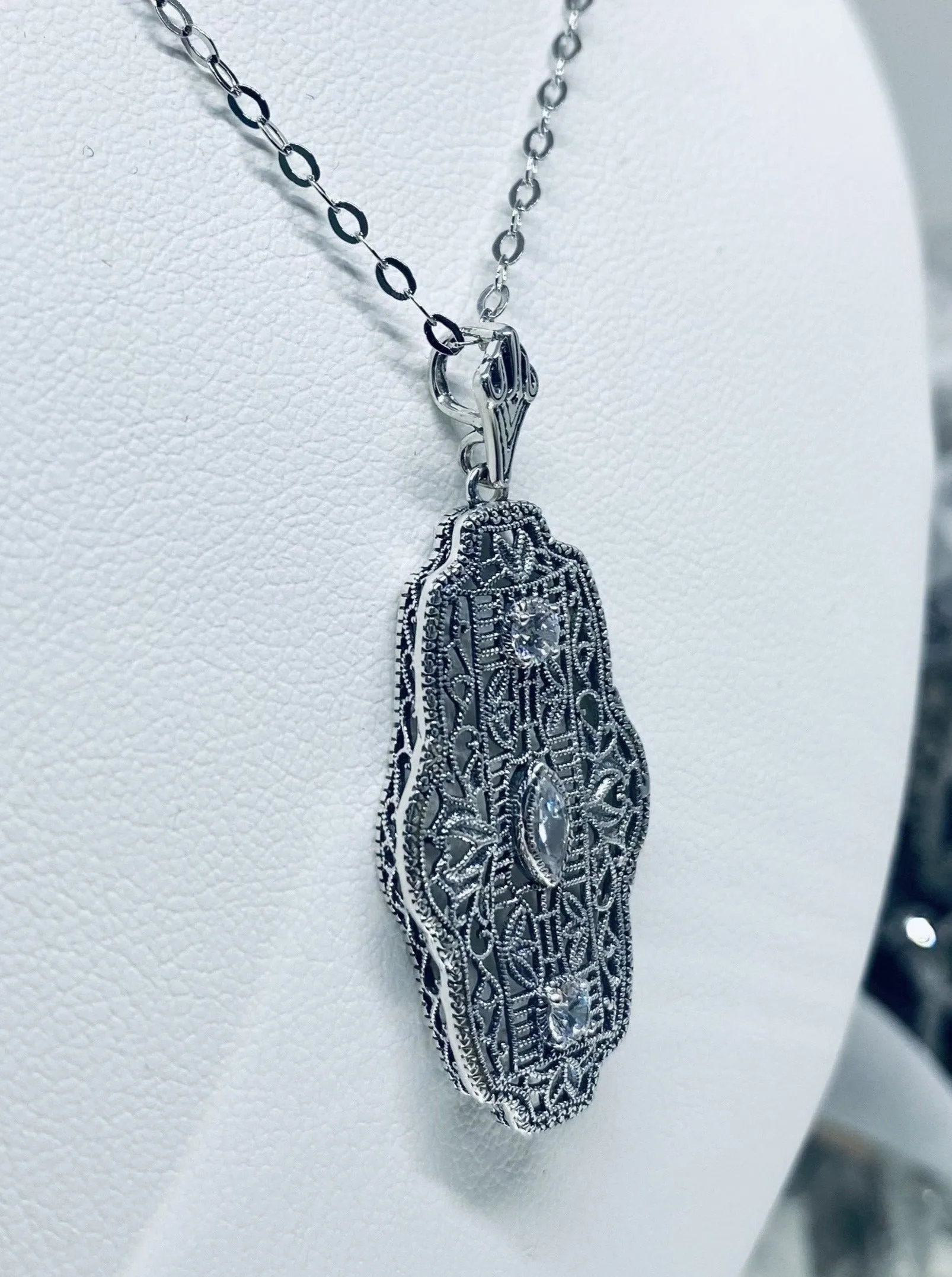 Faux Diamond Pendant, Triple Gem, Art Deco Vintage Reproduction #P61 - Ready to Ship