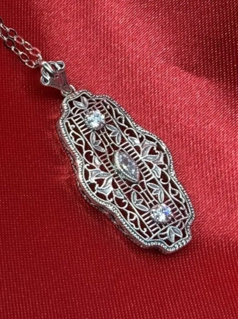 Faux Diamond Pendant, Triple Gem, Art Deco Vintage Reproduction #P61 - Ready to Ship