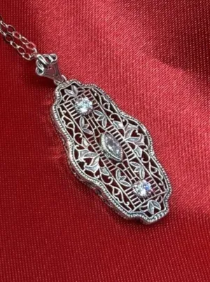 Faux Diamond Pendant, Triple Gem, Art Deco Vintage Reproduction #P61 - Ready to Ship