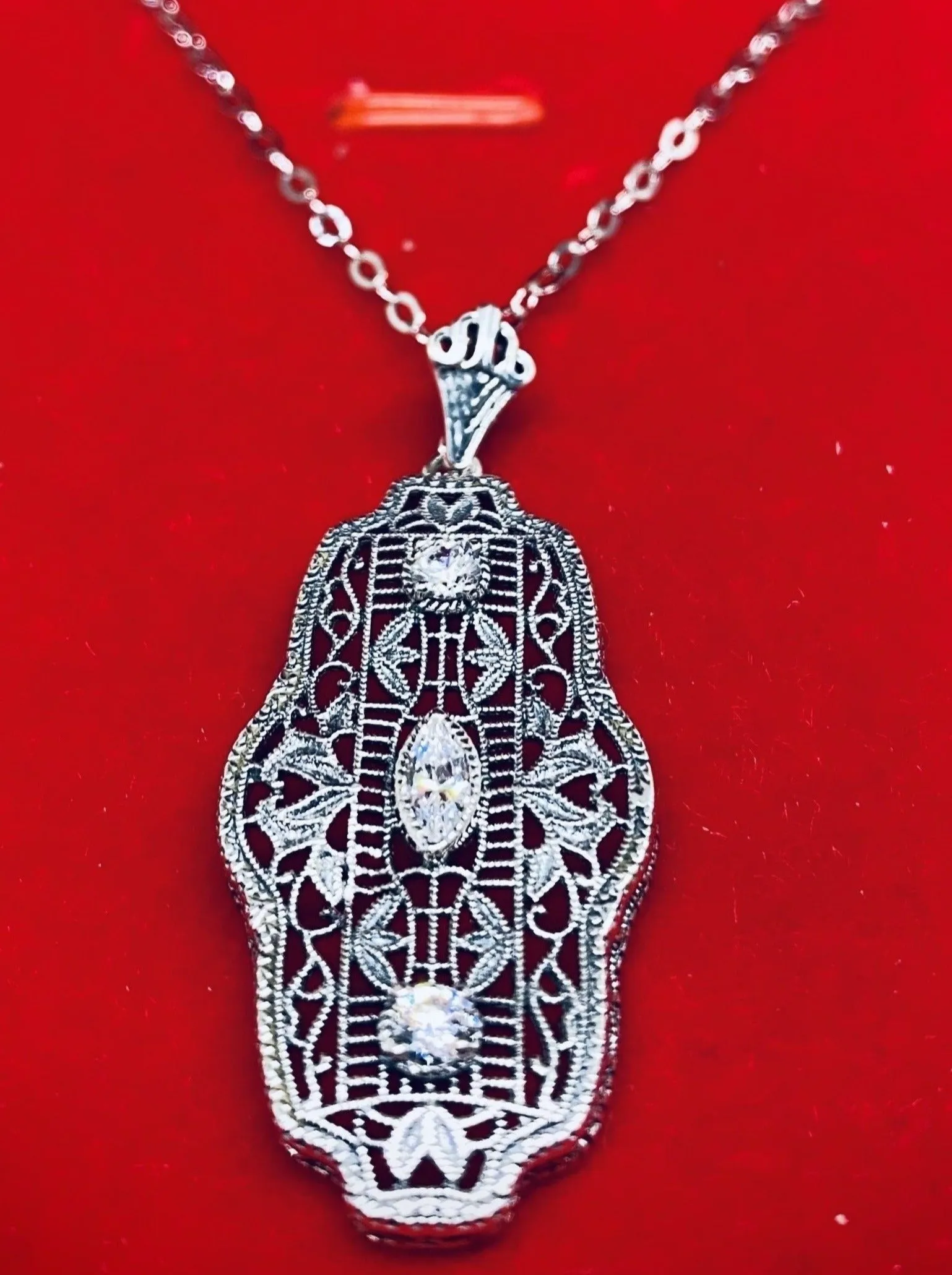 Faux Diamond Pendant, Triple Gem, Art Deco Vintage Reproduction #P61 - Ready to Ship