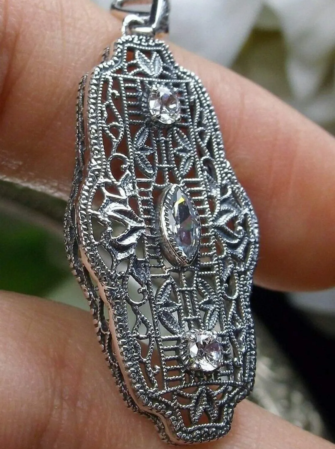 Faux Diamond Pendant, Triple Gem, Art Deco Vintage Reproduction #P61 - Ready to Ship
