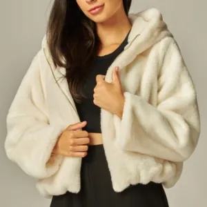 FAUX FUR HOODED JACKET - SNOW BUNNY WHITE