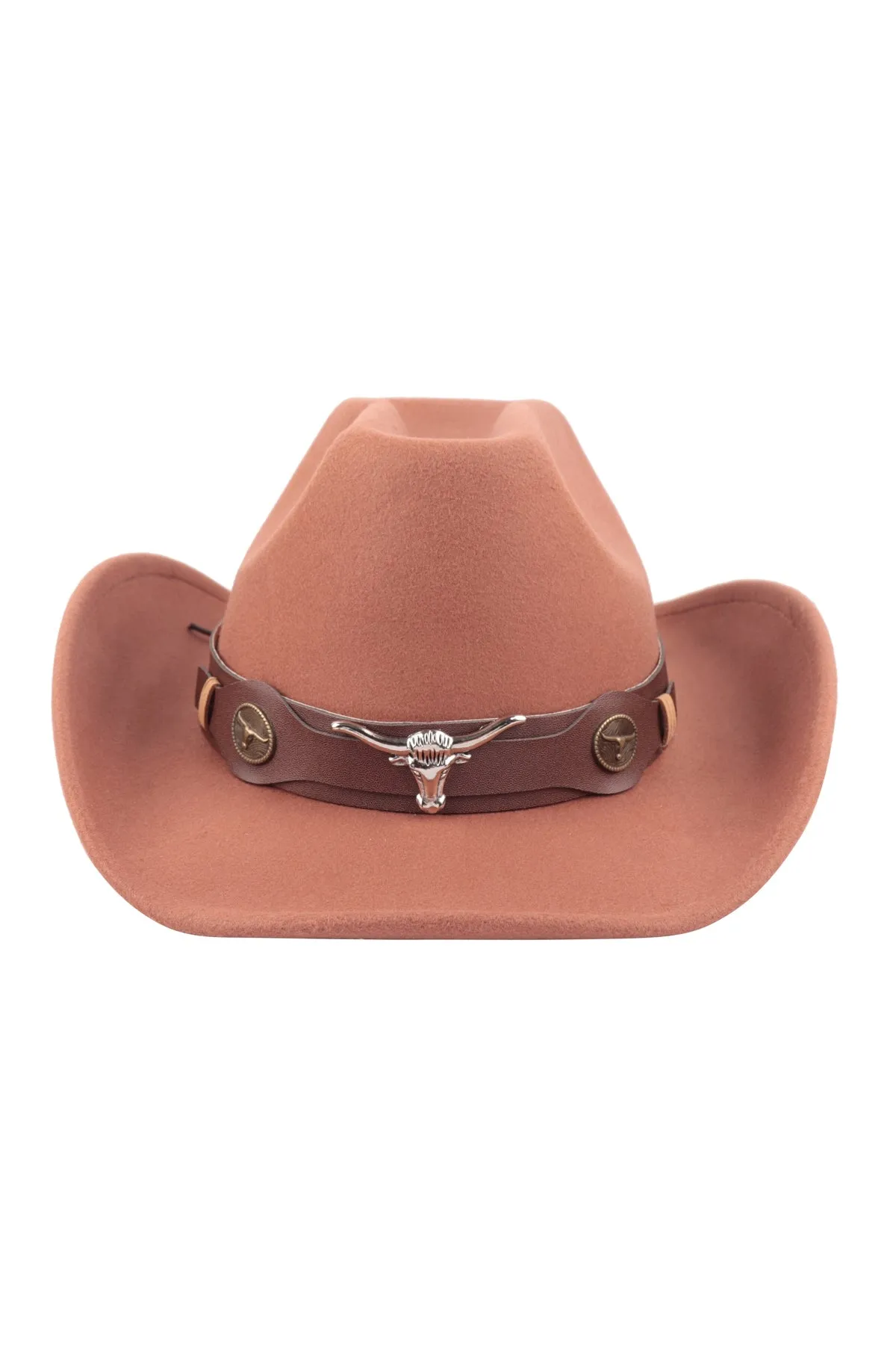 FELT FASHION BRIM HAT W/ LEATHER STRAP & BULL ACCENT