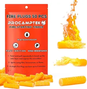 Fire Plugs (50 Plugs) 100% Waterproof Fire Starter for Emergencies, Survival, Campfire, Fire Pits, Grills | Burns 5  Minutes, All Natural, Non-Toxic