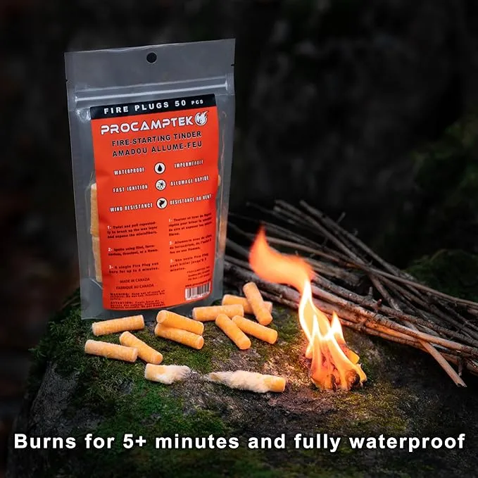 Fire Plugs (50 Plugs) 100% Waterproof Fire Starter for Emergencies, Survival, Campfire, Fire Pits, Grills | Burns 5  Minutes, All Natural, Non-Toxic