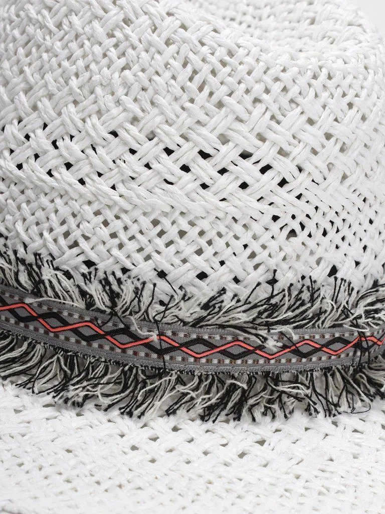 Frayed Band Straw Fedora Hat