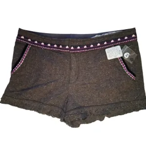 Free People Embroidered Shorts Fringe Hem Festival Bohemian Brown Size 12 Lg