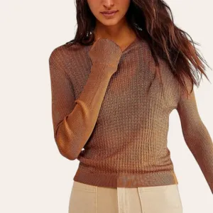FREE PEOPLE Open Knit Crop Fisherman Crew Pullover Tiger Eye NWT Sweater Top S