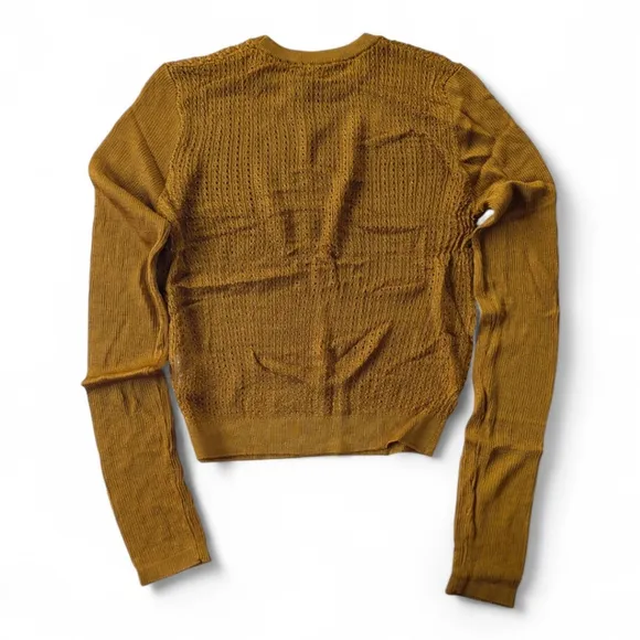 FREE PEOPLE Open Knit Crop Fisherman Crew Pullover Tiger Eye NWT Sweater Top S