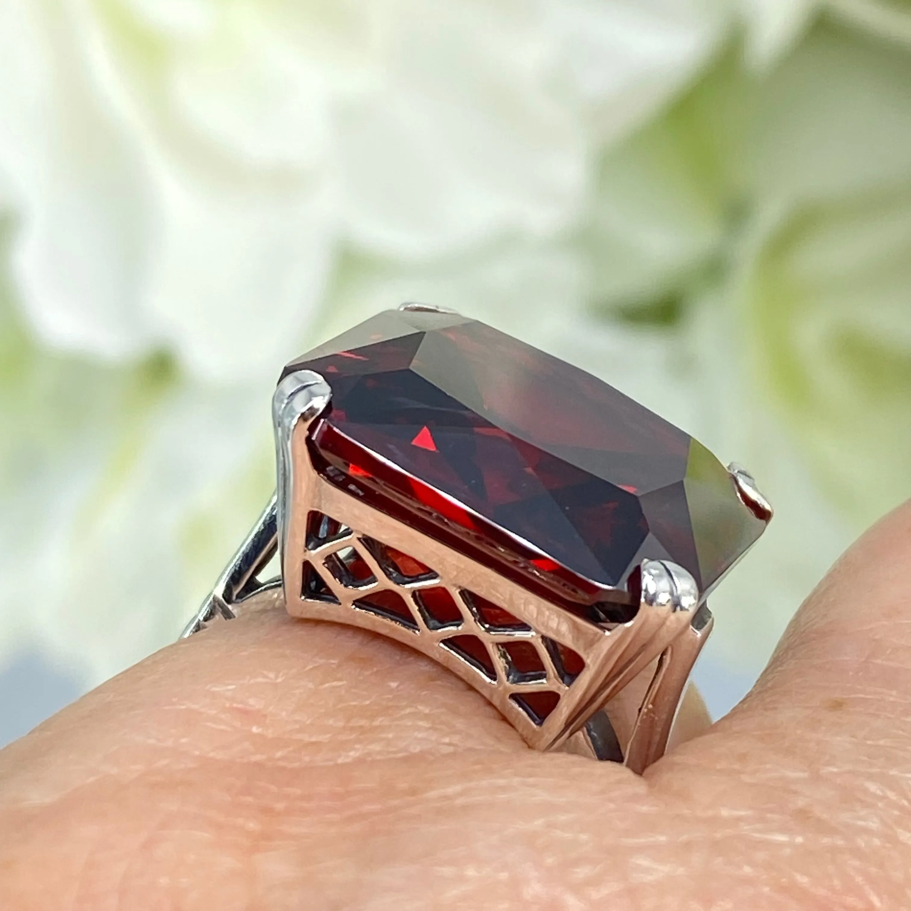 Garnet CZ Ring, Size 9, 20ct Big Huge Square Gem, Vintage Jewelry #D1 - Ready to Ship