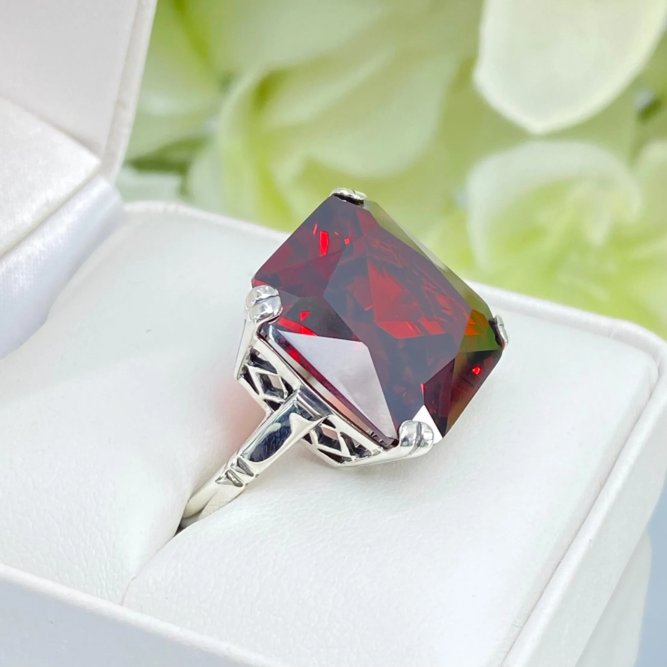 Garnet CZ Ring, Size 9, 20ct Big Huge Square Gem, Vintage Jewelry #D1 - Ready to Ship