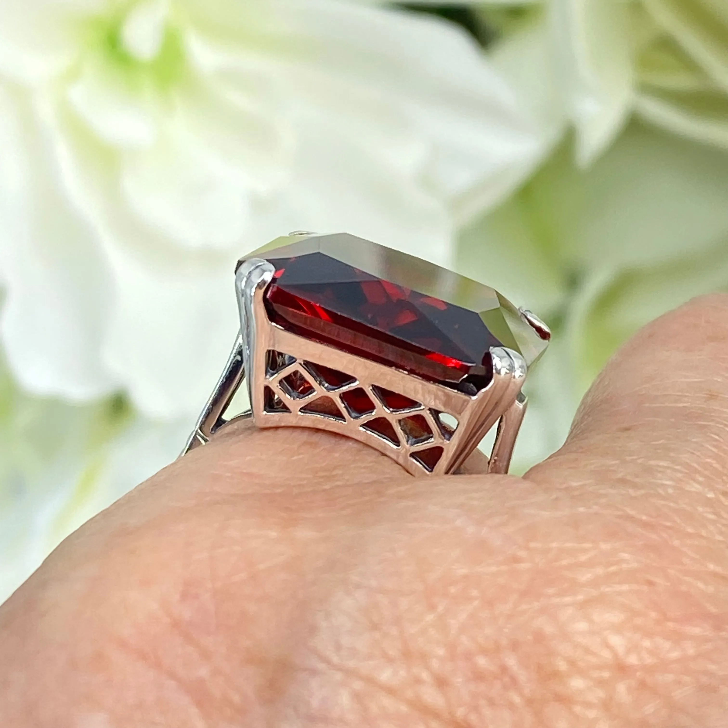 Garnet CZ Ring, Size 9, 20ct Big Huge Square Gem, Vintage Jewelry #D1 - Ready to Ship