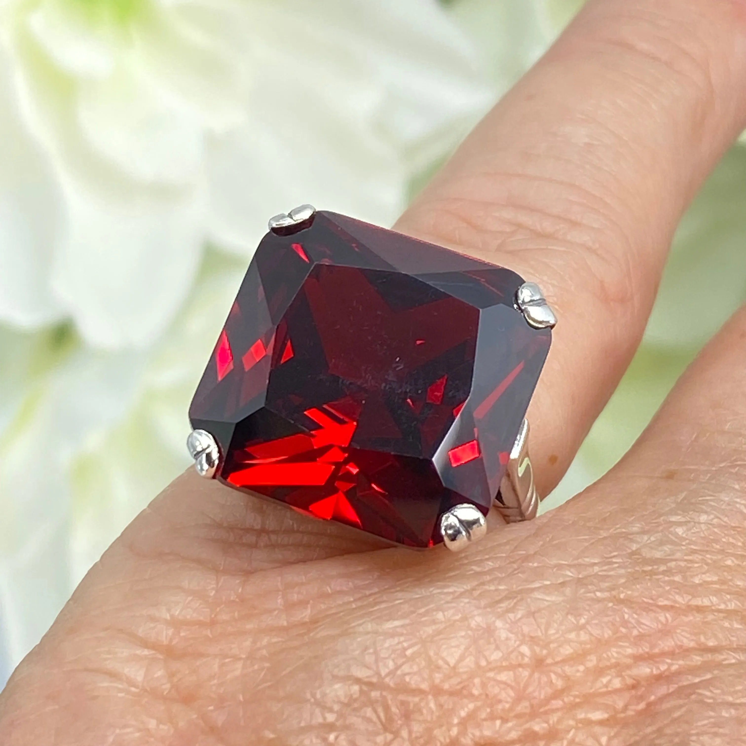 Garnet CZ Ring, Size 9, 20ct Big Huge Square Gem, Vintage Jewelry #D1 - Ready to Ship