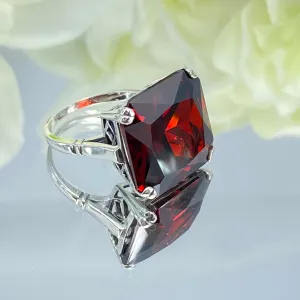 Garnet CZ Ring, Size 9, 20ct Big Huge Square Gem, Vintage Jewelry #D1 - Ready to Ship