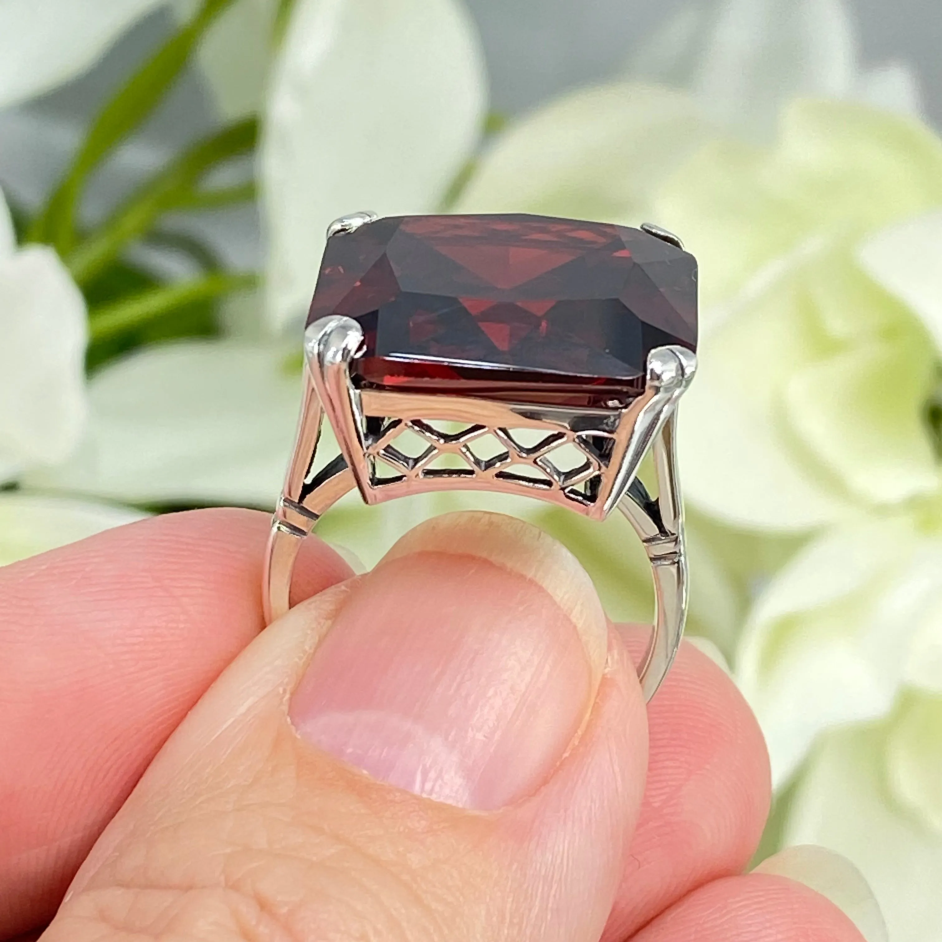 Garnet CZ Ring, Size 9, 20ct Big Huge Square Gem, Vintage Jewelry #D1 - Ready to Ship