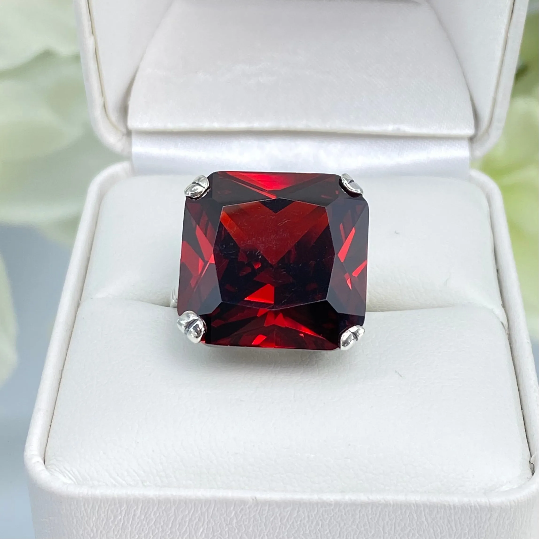 Garnet CZ Ring, Size 9, 20ct Big Huge Square Gem, Vintage Jewelry #D1 - Ready to Ship