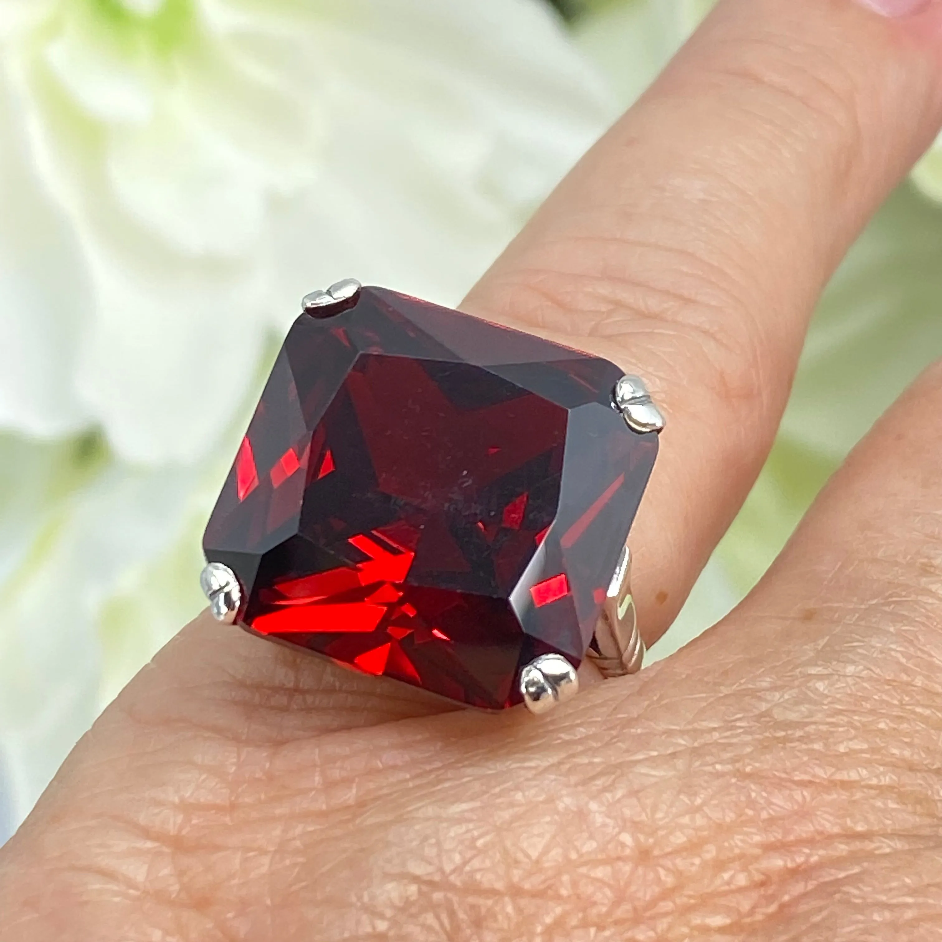 Garnet CZ Ring, Size 9, 20ct Big Huge Square Gem, Vintage Jewelry #D1 - Ready to Ship