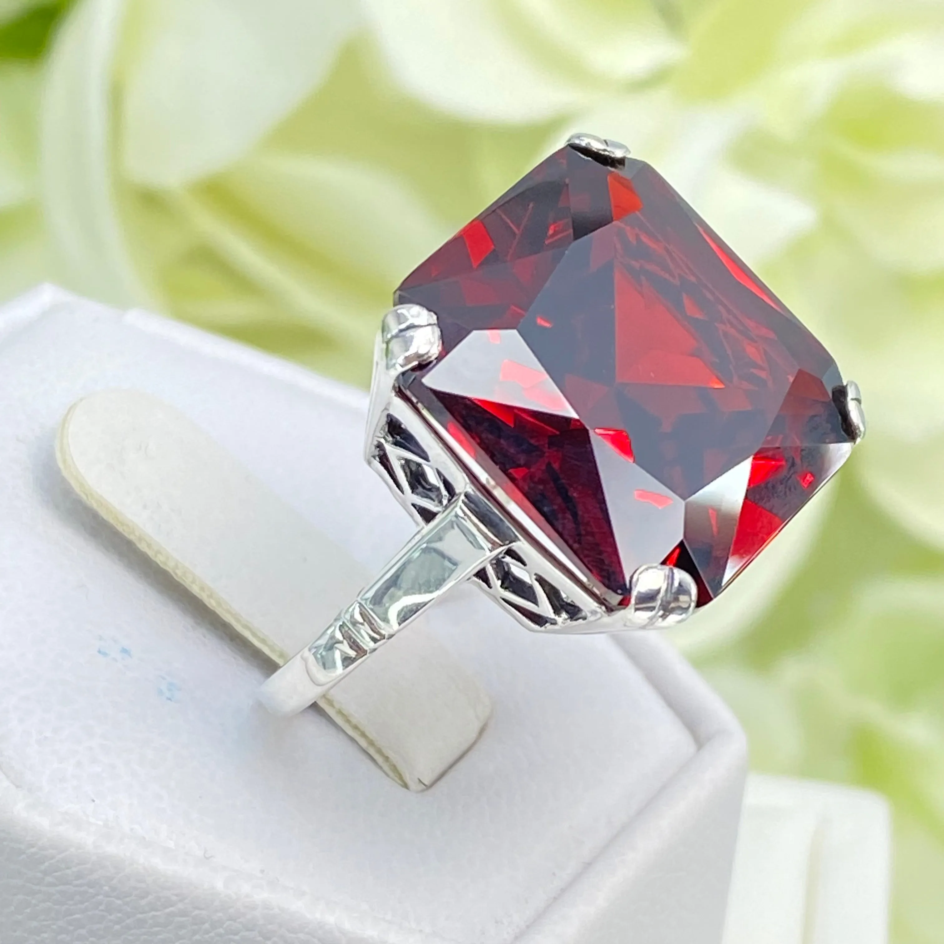 Garnet CZ Ring, Size 9, 20ct Big Huge Square Gem, Vintage Jewelry #D1 - Ready to Ship