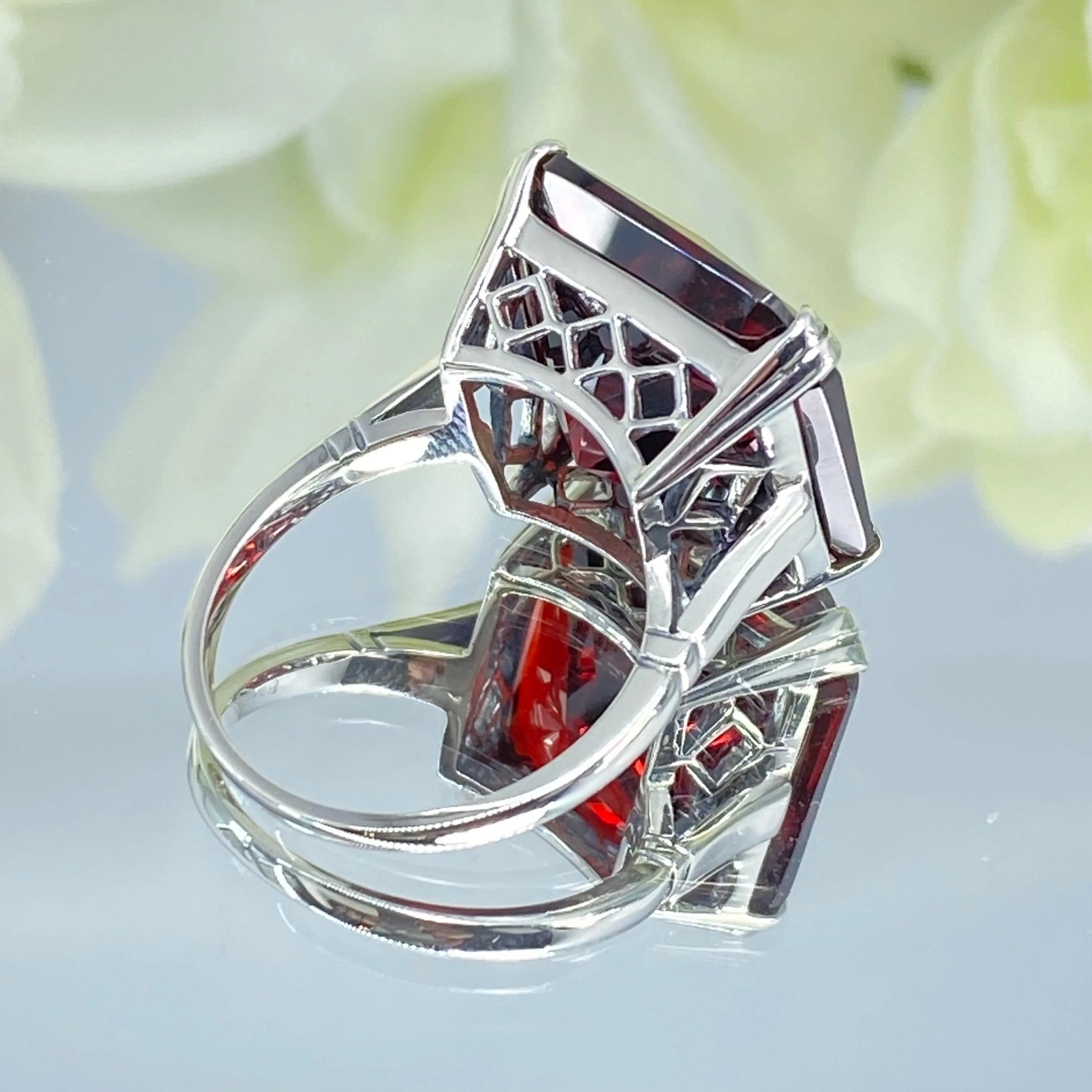 Garnet CZ Ring, Size 9, 20ct Big Huge Square Gem, Vintage Jewelry #D1 - Ready to Ship