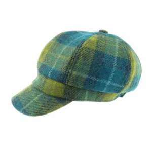 Glen Appin Ladies Harris Tweed Bakerboy Cap Sea Blue Green Tartan