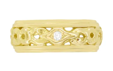 Glenbrooke Art Deco Filigree Wide Diamond Wedding Ring in 14 Karat Yellow Gold