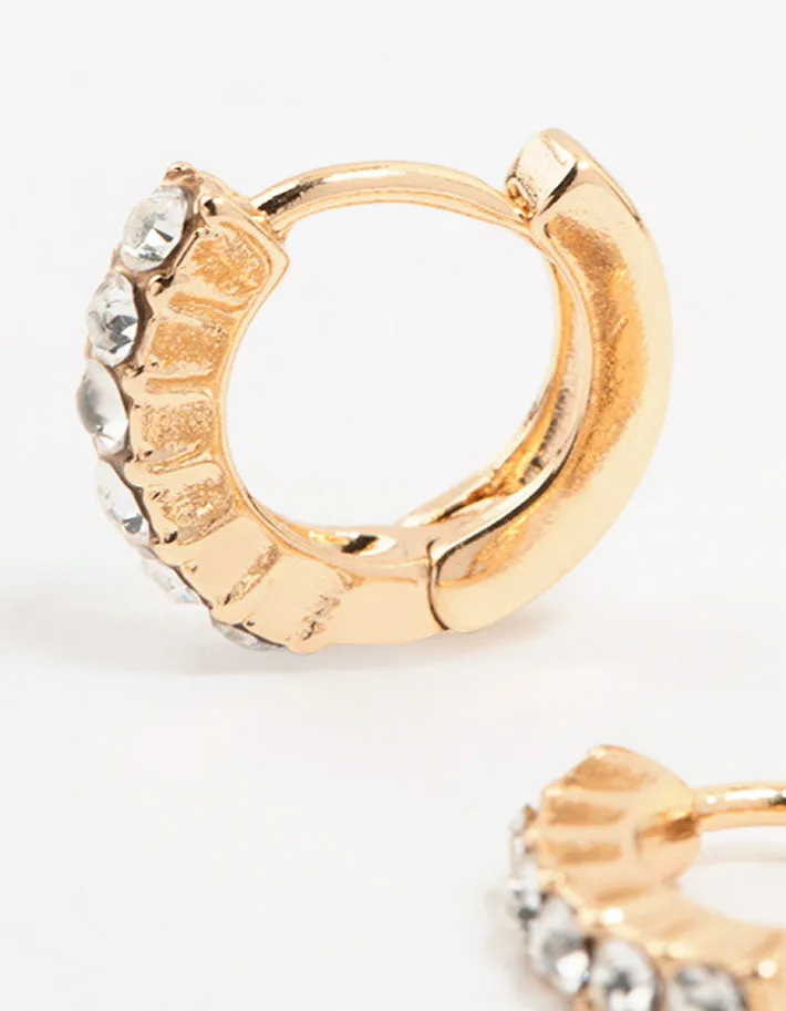 Gold Czech Crystals Huggie Earrings