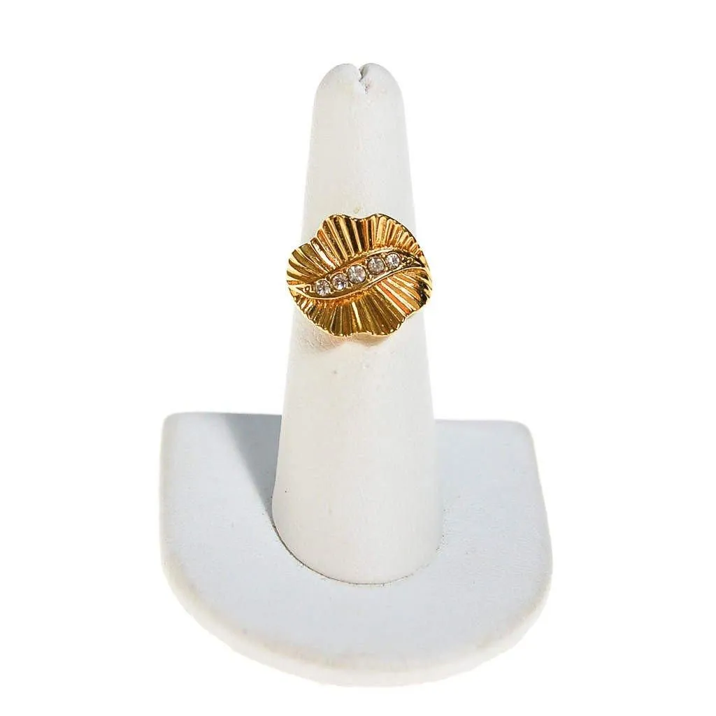 Gold Fluted Ring with Rhinestones