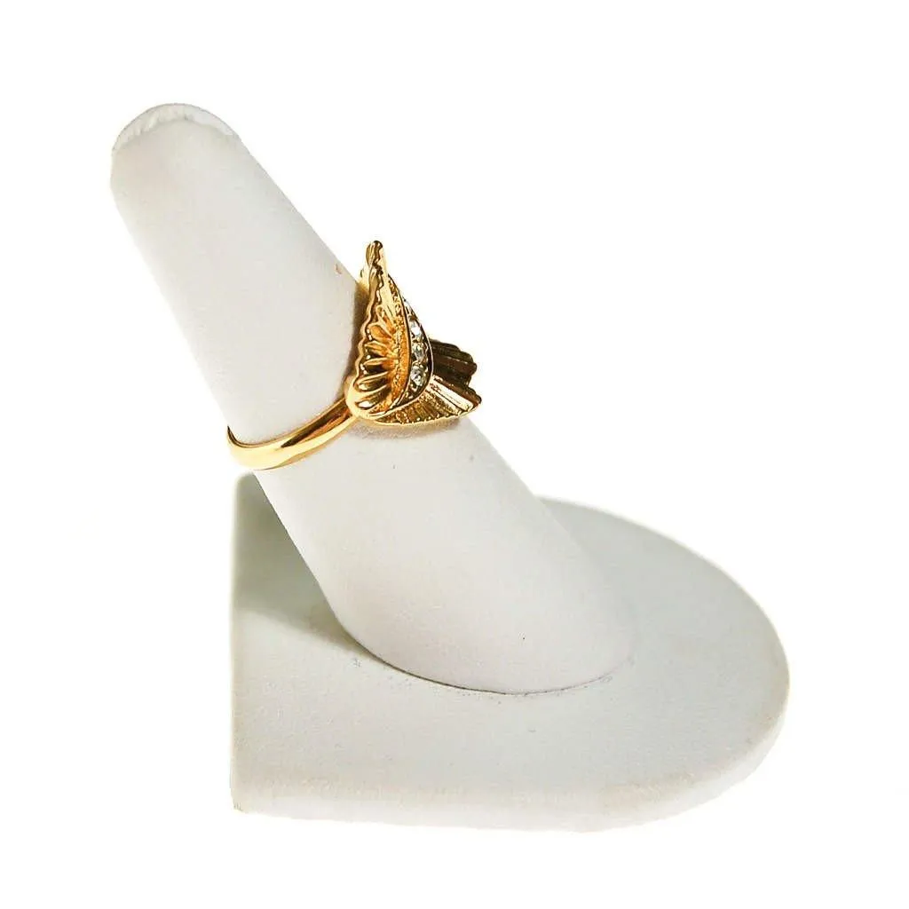 Gold Fluted Ring with Rhinestones