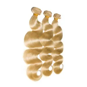 Golden Goddess 613 Blonde Signature Body Wave Hair Extensions 3 Bundle Deal | Premium Human Hair Weft Bundles | Platinum Blonde