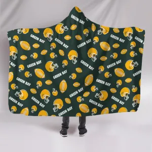 Green Bay All-Over Football Print Hooded Blanket
