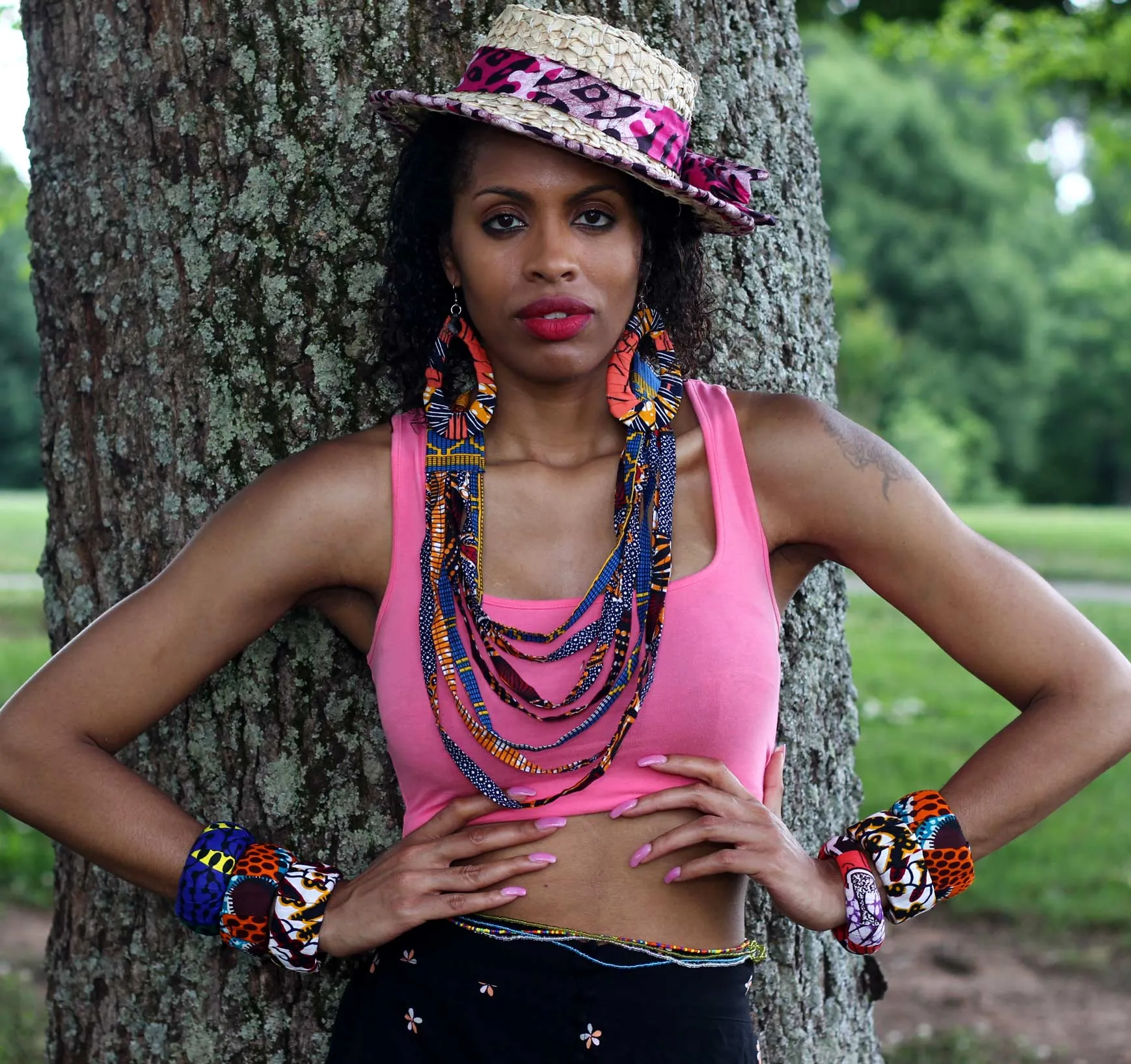 Green Strings Ankara Necklace
