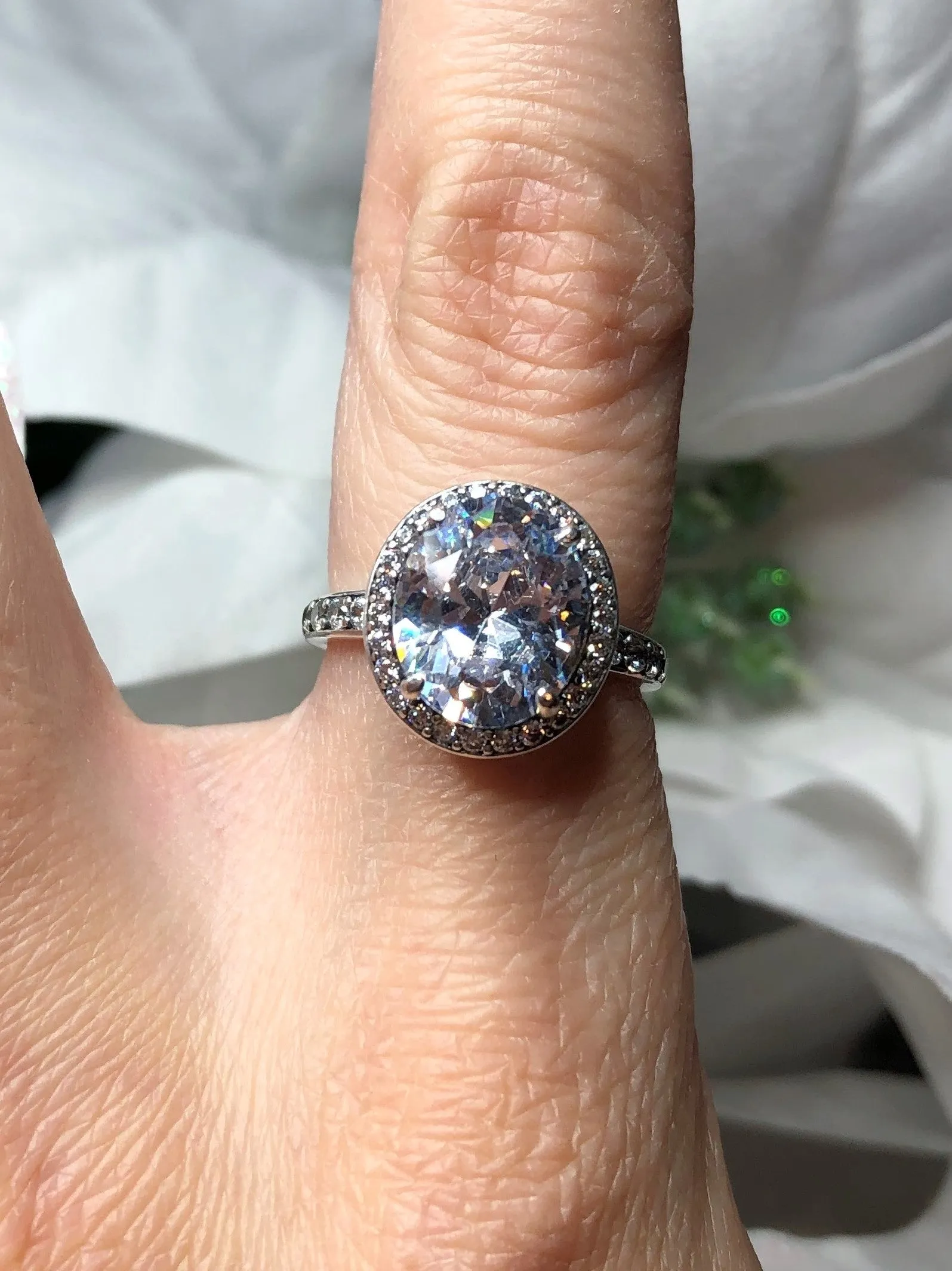 Halo Ring, Size 8, White CZ Gems, Art Deco Sterling Silver Filigree #D228 - Ready to Ship
