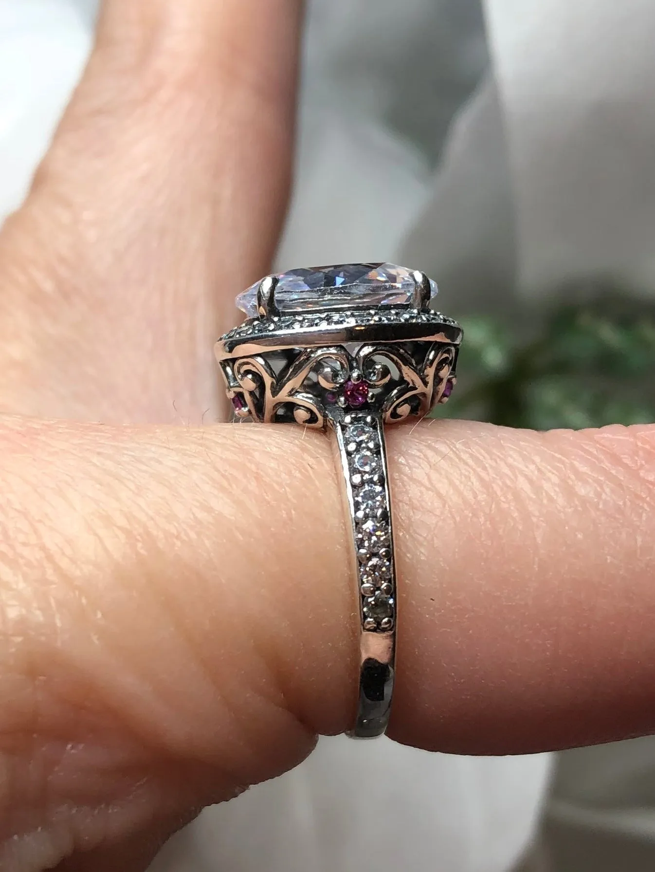 Halo Ring, Size 8, White CZ Gems, Art Deco Sterling Silver Filigree #D228 - Ready to Ship