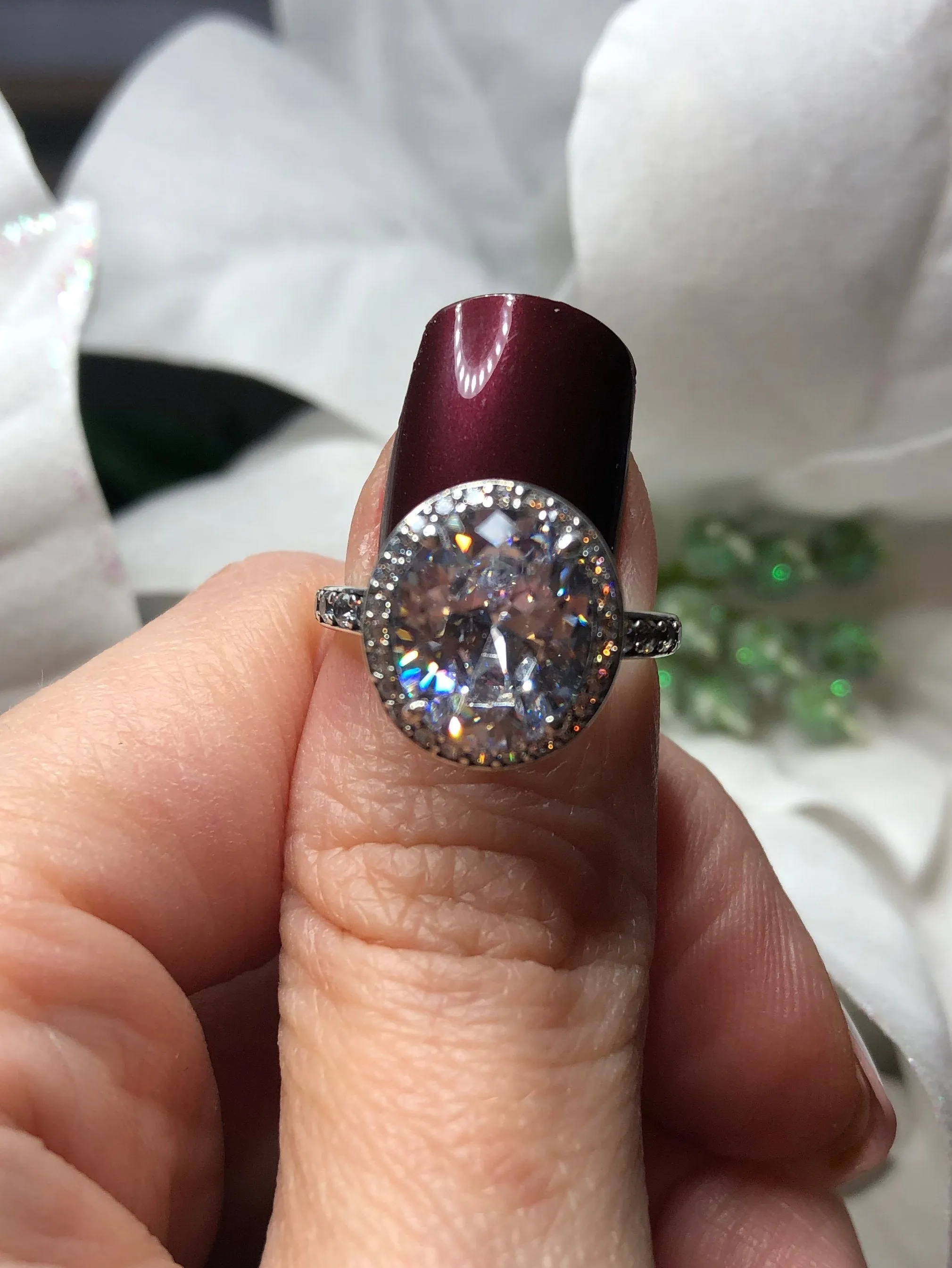 Halo Ring, Size 8, White CZ Gems, Art Deco Sterling Silver Filigree #D228 - Ready to Ship