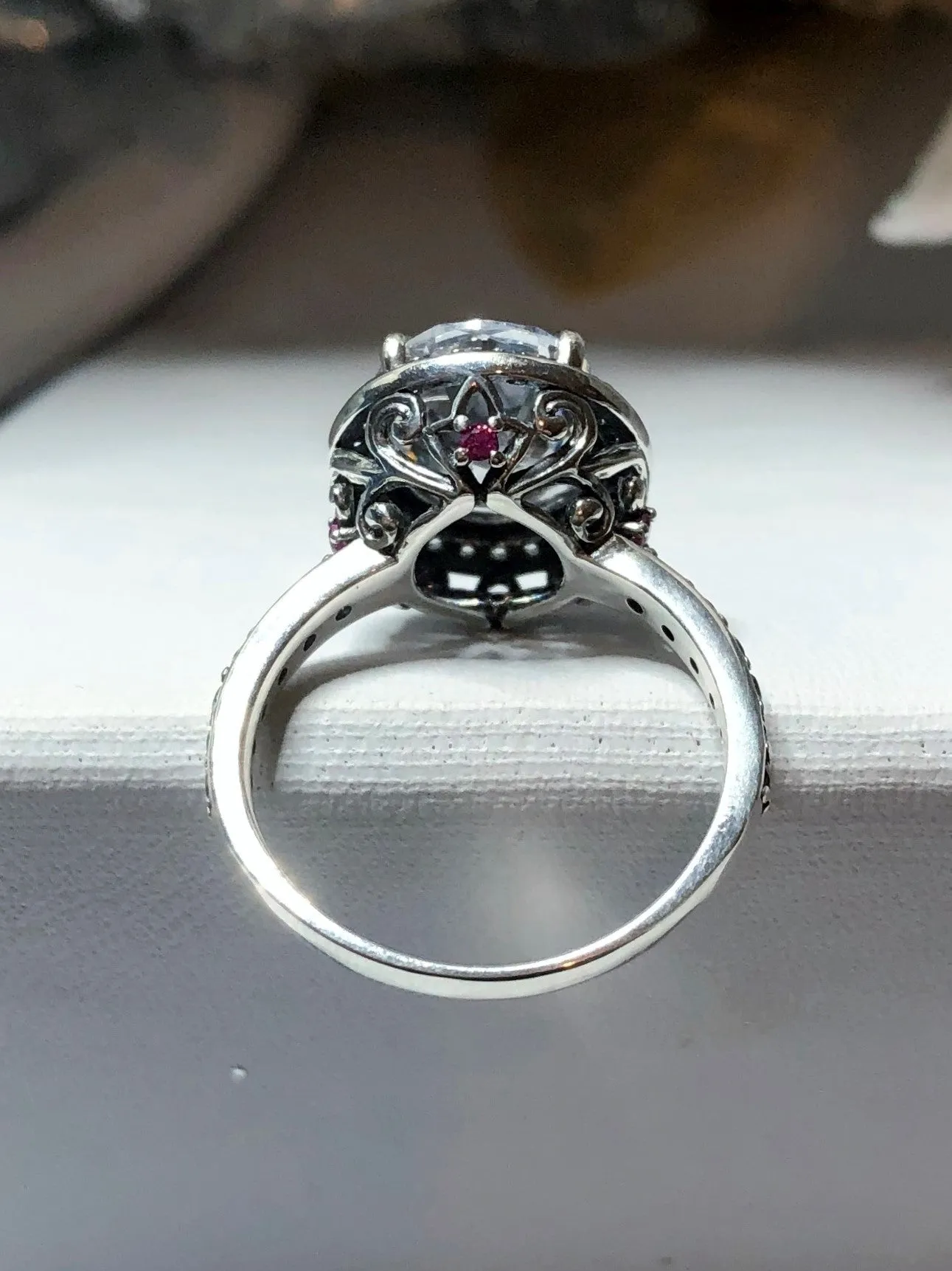 Halo Ring, Size 8, White CZ Gems, Art Deco Sterling Silver Filigree #D228 - Ready to Ship
