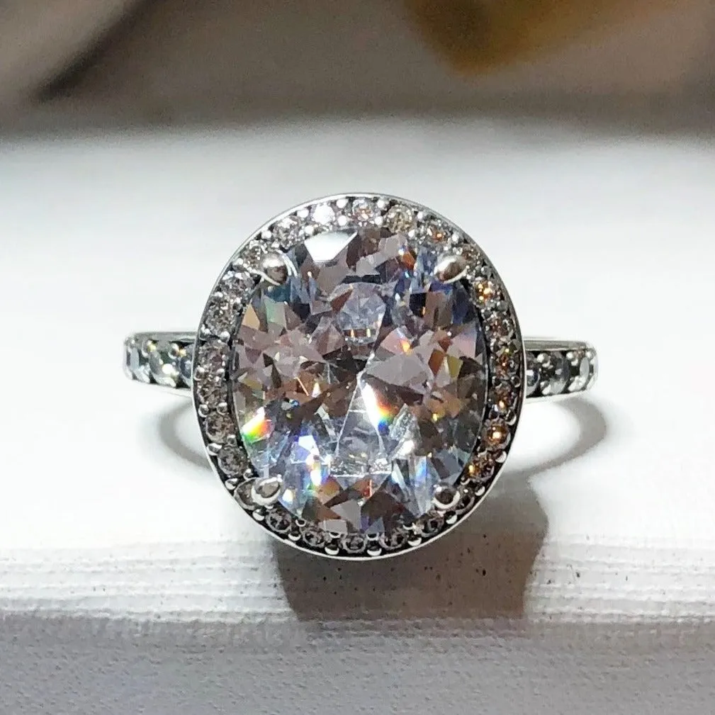 Halo Ring, Size 8, White CZ Gems, Art Deco Sterling Silver Filigree #D228 - Ready to Ship