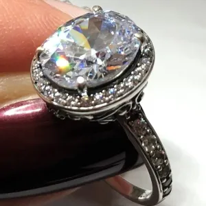 Halo Ring, Size 8, White CZ Gems, Art Deco Sterling Silver Filigree #D228 - Ready to Ship