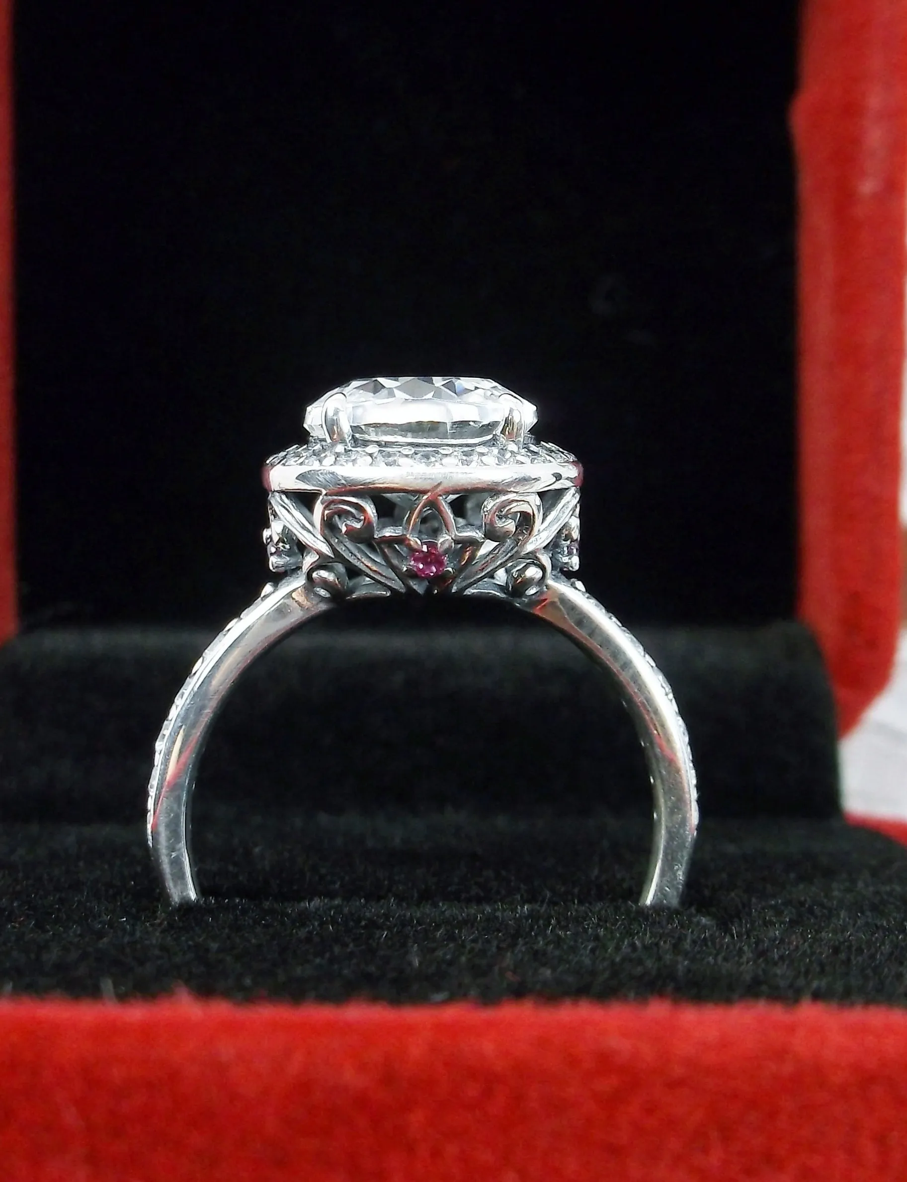 Halo Ring, Size 8, White CZ Gems, Art Deco Sterling Silver Filigree #D228 - Ready to Ship