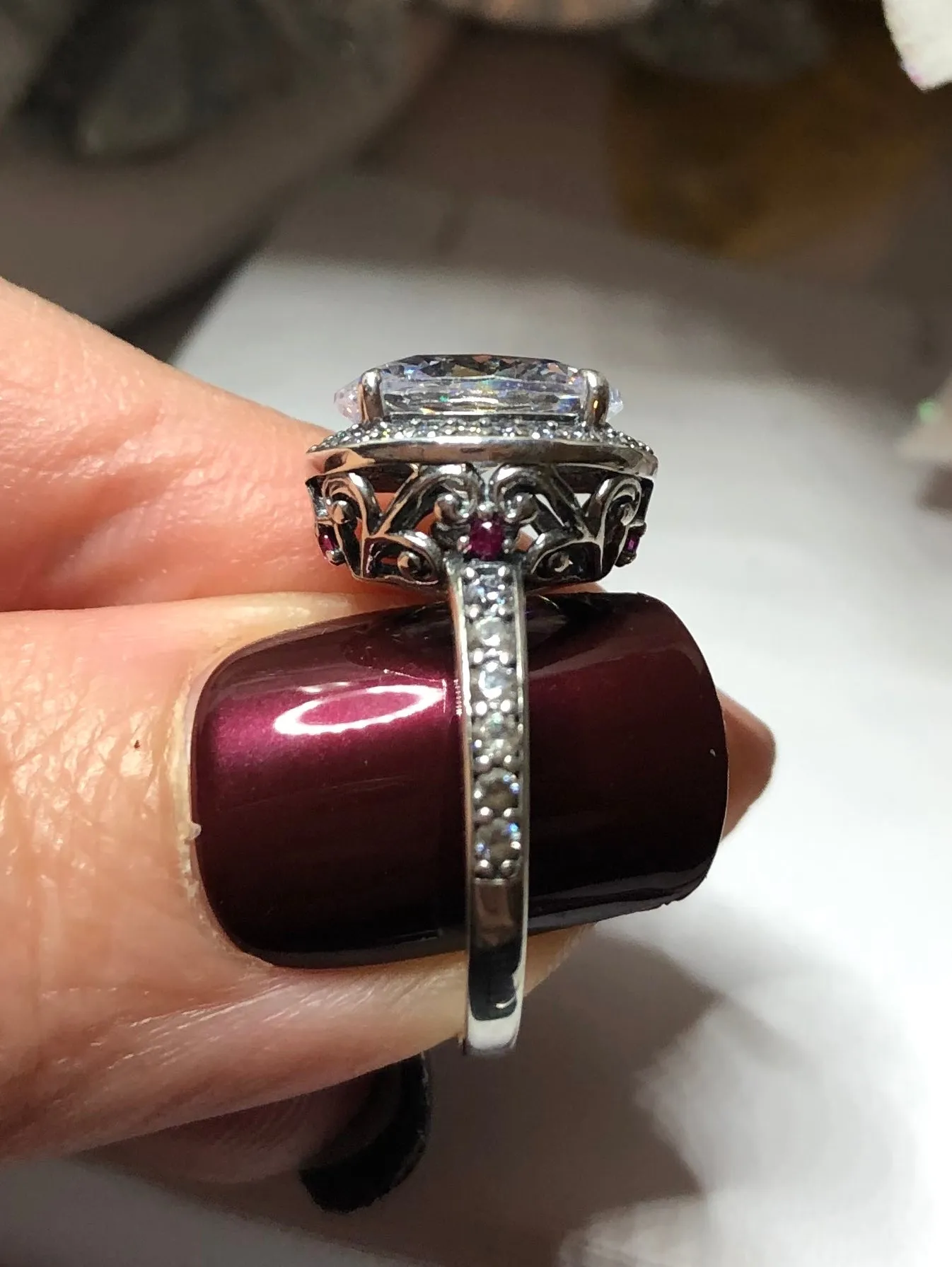 Halo Ring, Size 8, White CZ Gems, Art Deco Sterling Silver Filigree #D228 - Ready to Ship