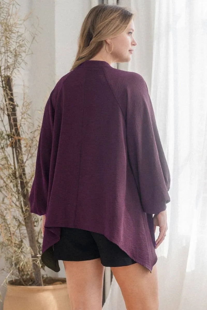 Handkerchief Hem Blouse in Eggplant