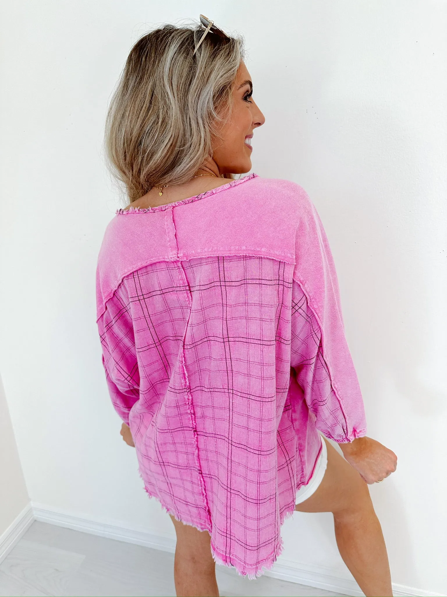 Hannah Henley Washed Top - Pink